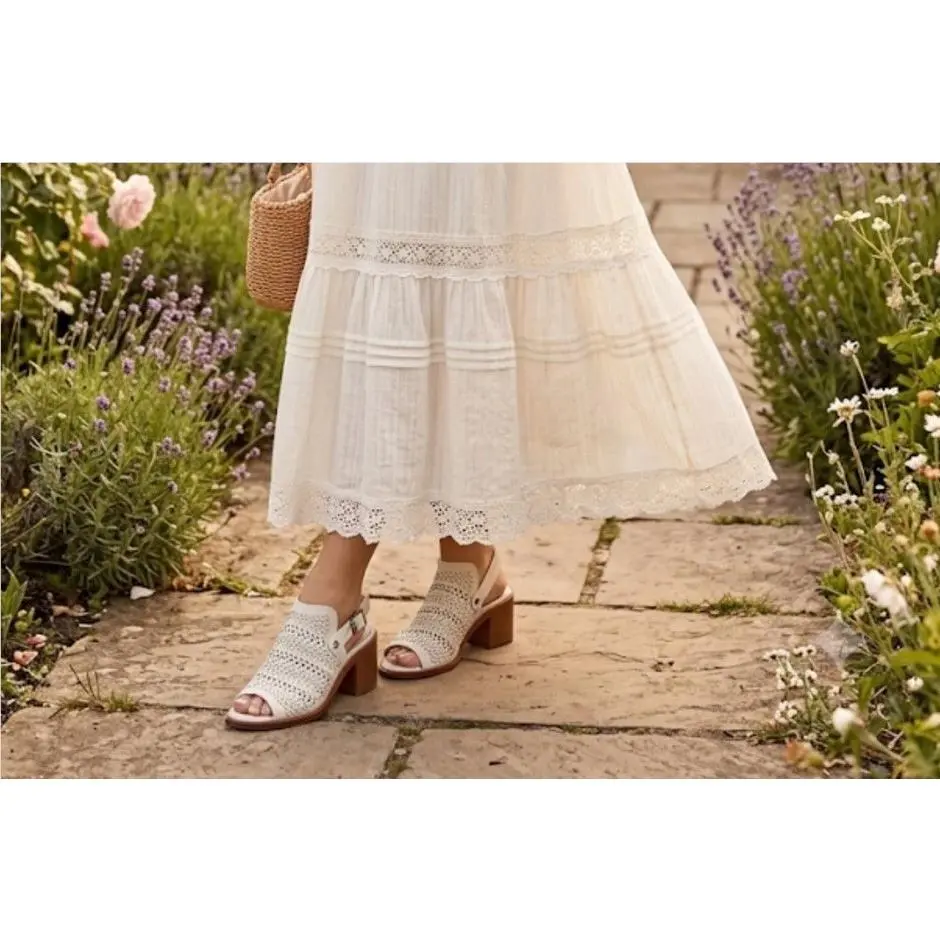 Rag Bone Wyatt Woven Mid Heel Sandals Ivory White Leather Slingback Size 35