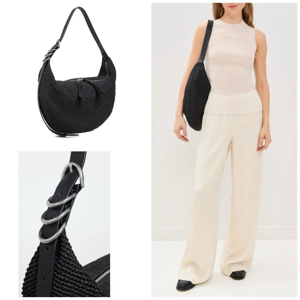 Rag Bone Spire Hobo Straw In Black