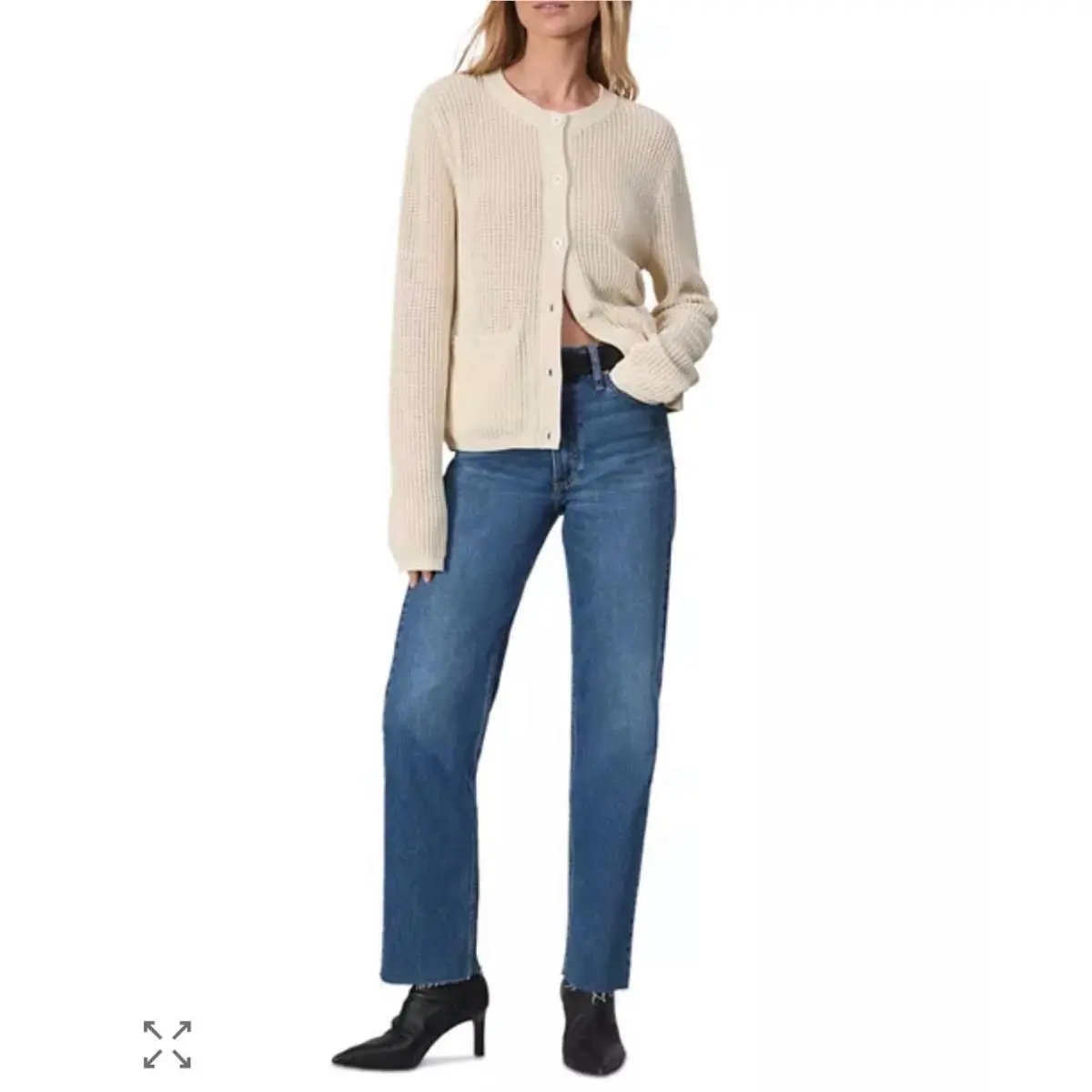 Rag Bone Harlow Mid-rise Ankle Straight Jeans Nova Blue Size 26 Raw Hem