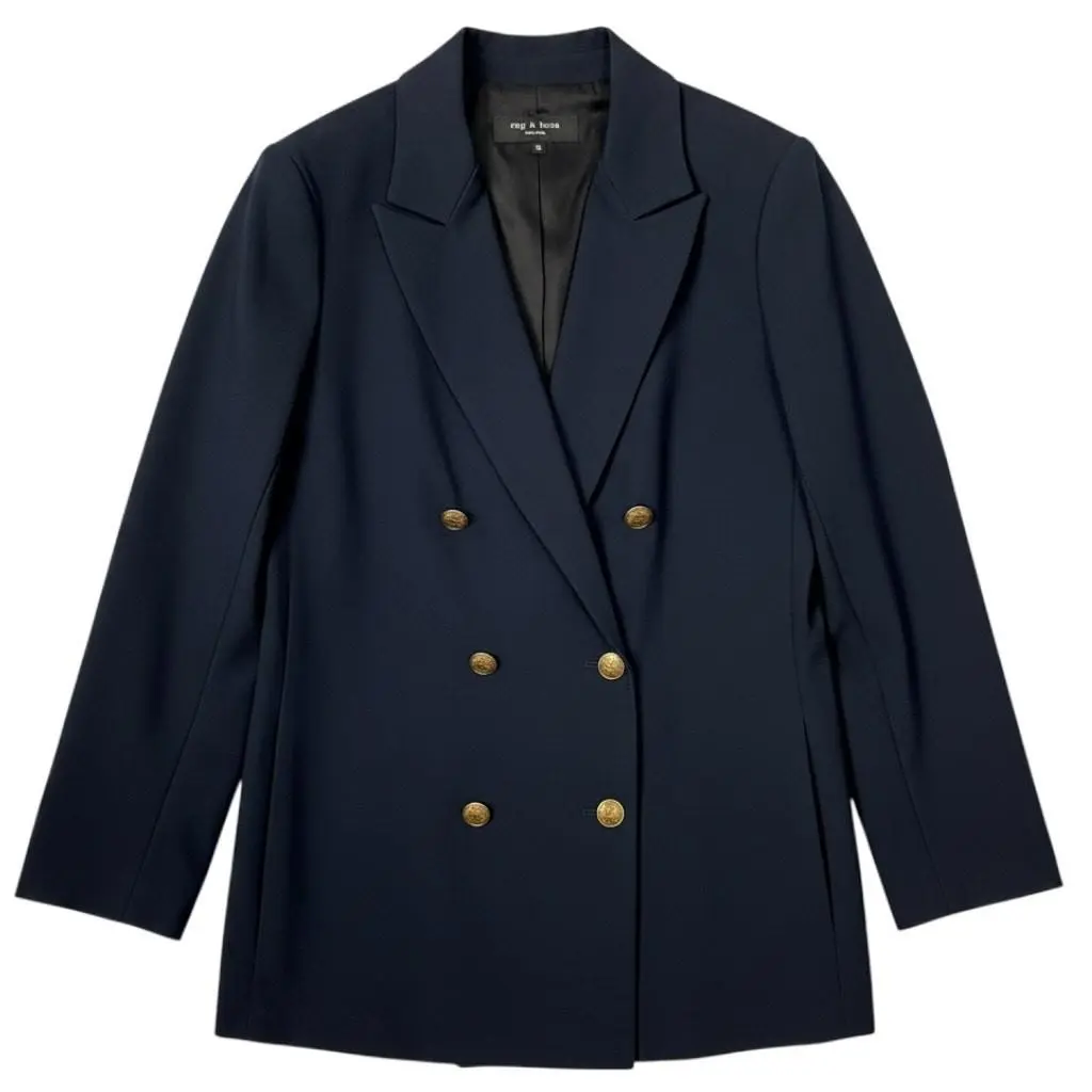 Rag Bone Navy Blue Nyx Women`s 10 Double Breasted Blazer Office