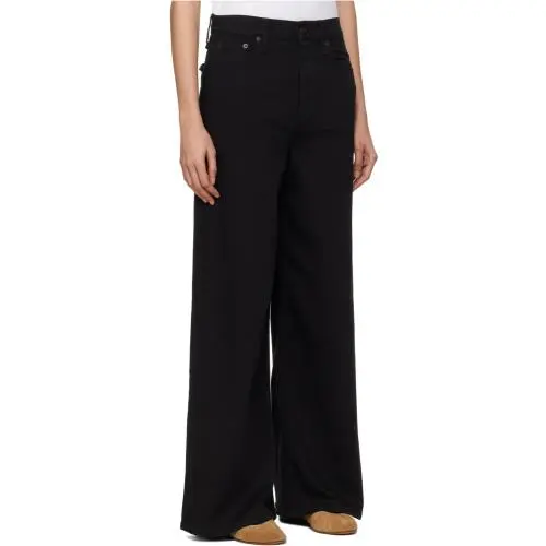 Rag Bone Size 27 Sofie Jeans Black Cotton High Rise Ultra Wide Leg Pant