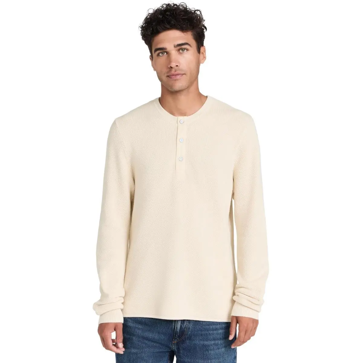 Rag Bone Men`s Washed Dexter Henley Ivory Off White S