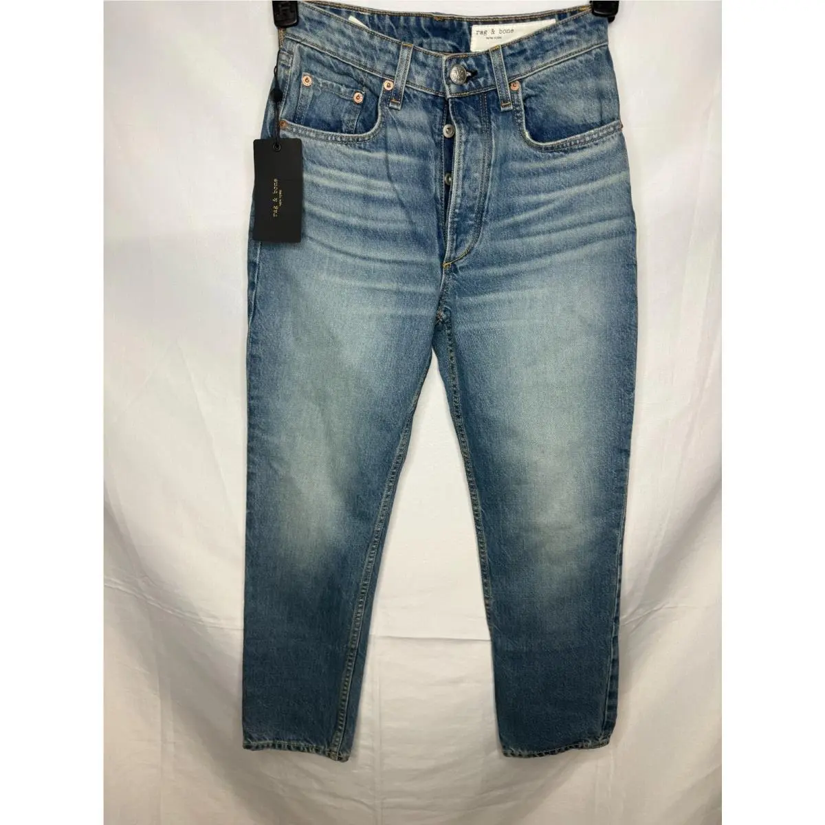 Rag Bone Womens Gypsum Denim Nina High-rise Ankle Cigarette Jeans Size 24