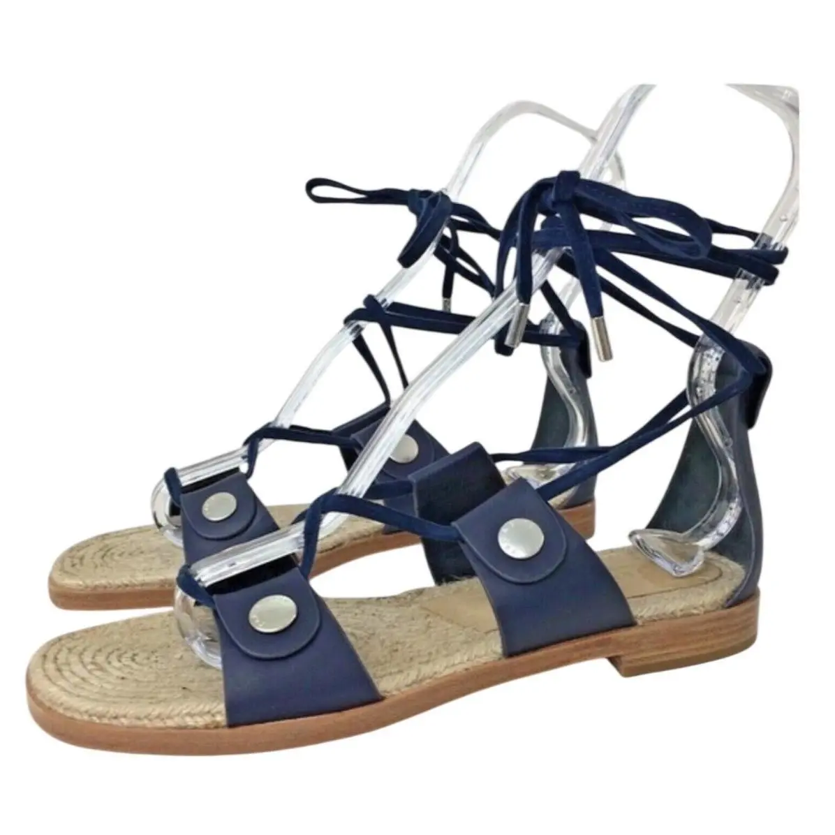Rag Bone Evelyn Navy Leather Lace Up Gladiator Espadrille Sandals 35