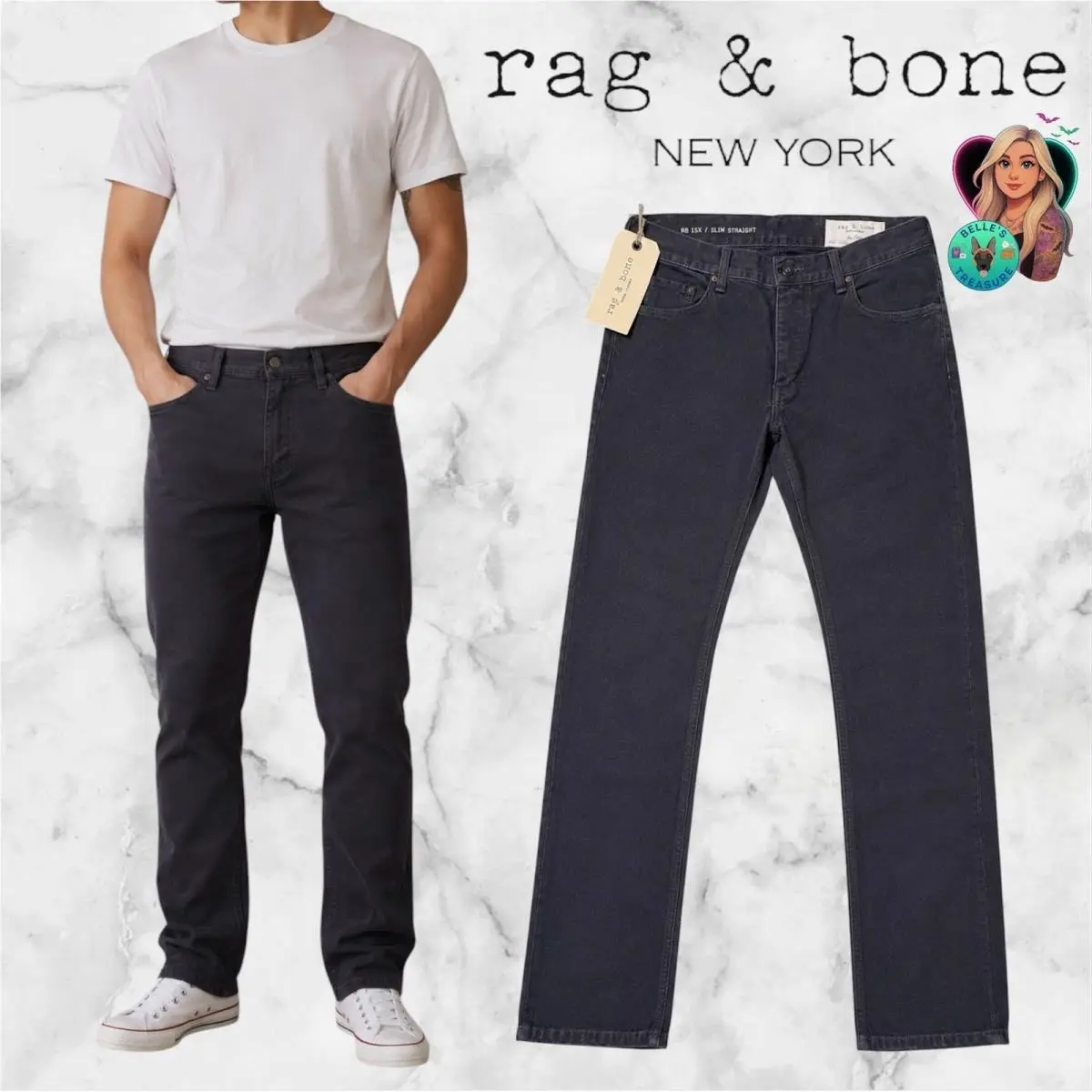 Rag Bone Men 30 RB 15X Workwear Slim Straight Pants Charcoal Gray Canvas 31x33