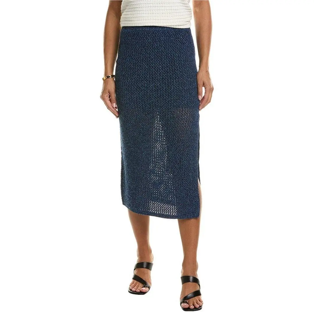 Rag Bone Blue Carter Open Knit Stitch Soft Sweater Slit Midi Skirt S = 4/6