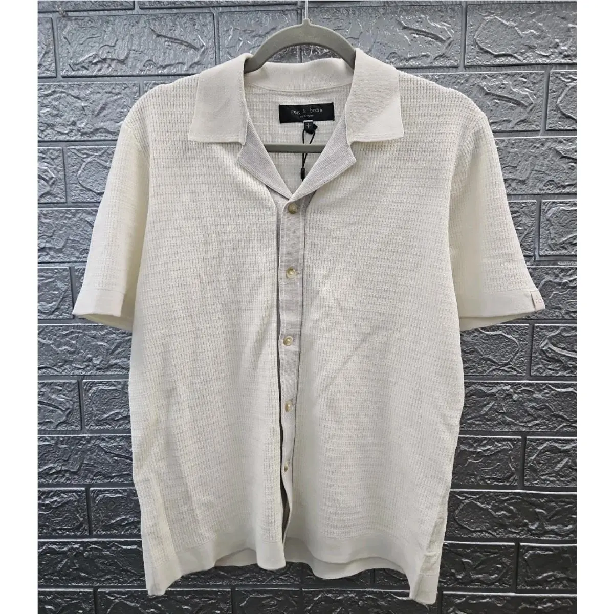 Rag Bone Mens Harvey Contrast Trim Knit Camp Shirt Short Sleeve Size S