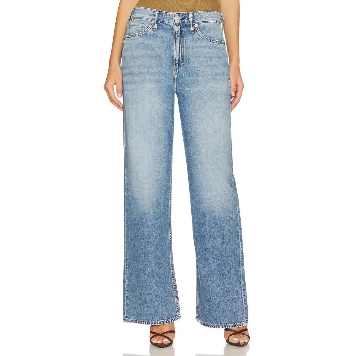 Rag Bone Logan in Augrey Mid Rise Wide Leg Featherweight Denim Jeans 31