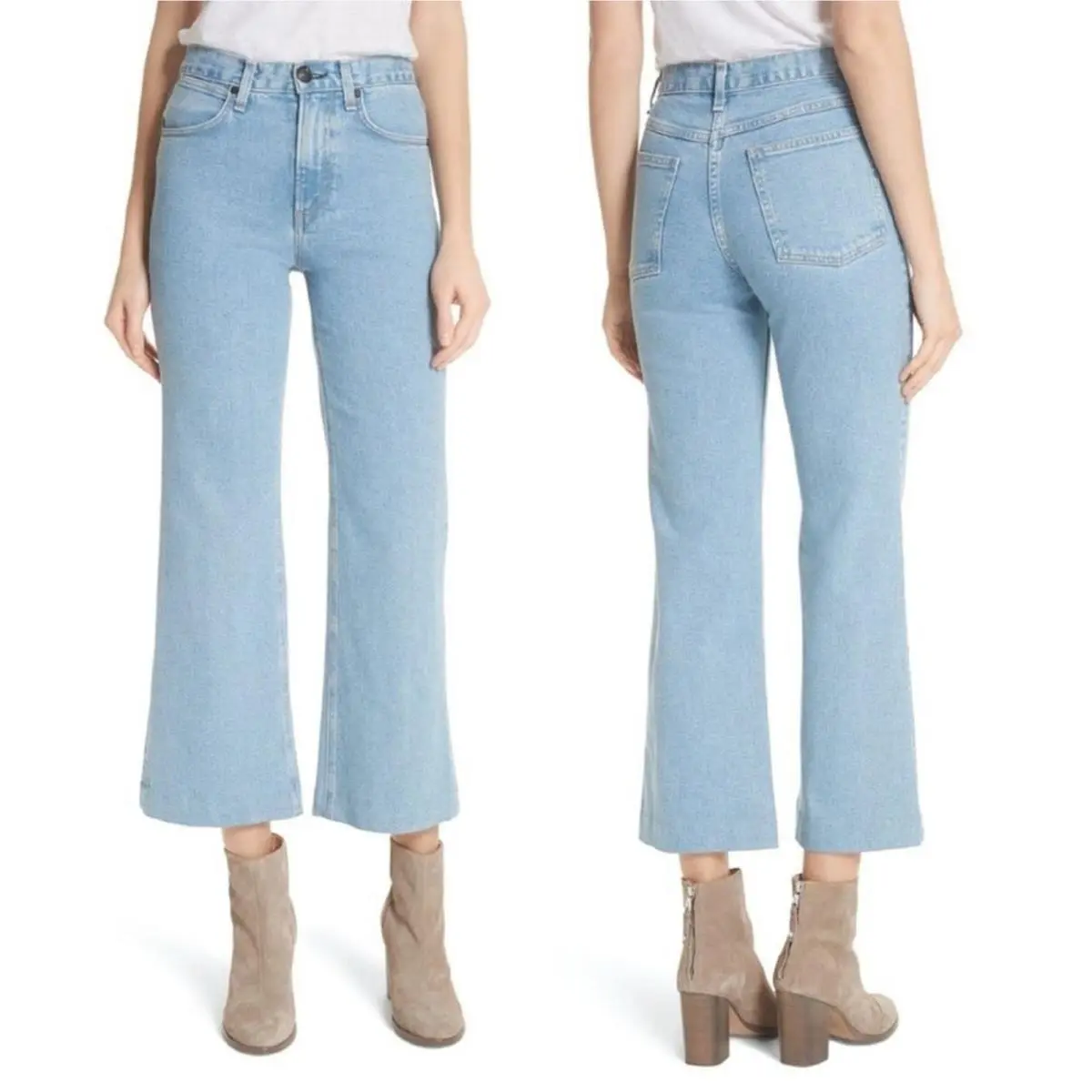 Rag Bone Justine Wide Leg Ankle Jeans Size 29 Broken Nelly Light Wash