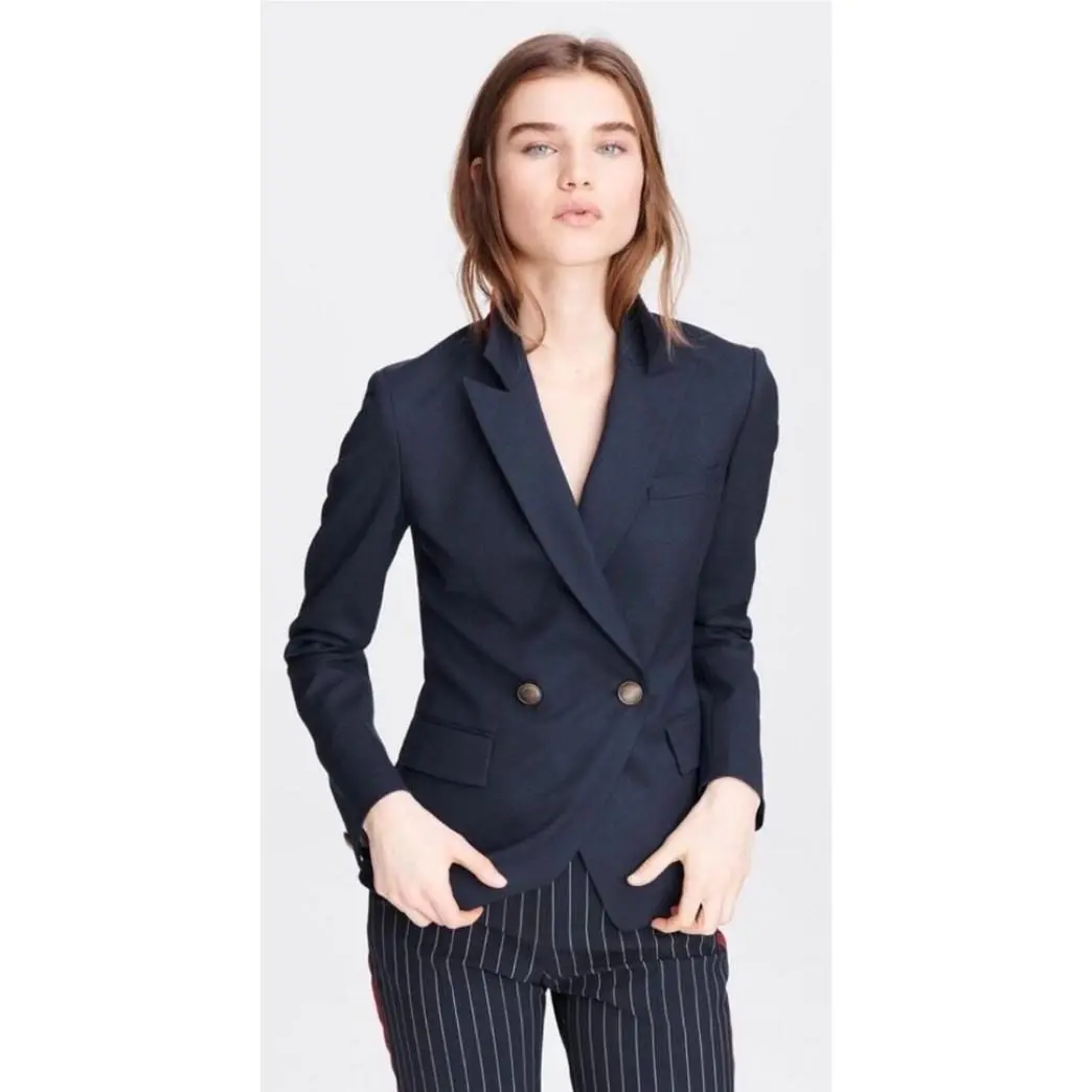 Rag Bone Fletcher Double Breasted Wool Twill Blazer Navy 12