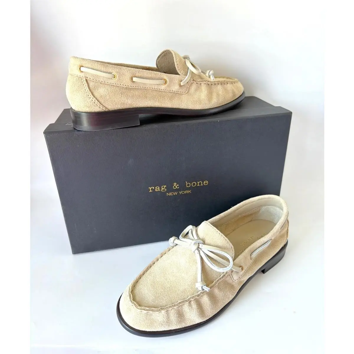 Rag Bone Carter Macadamia Ivory Suede Boat Shoes Womens Size EU 36.5 US 6.5