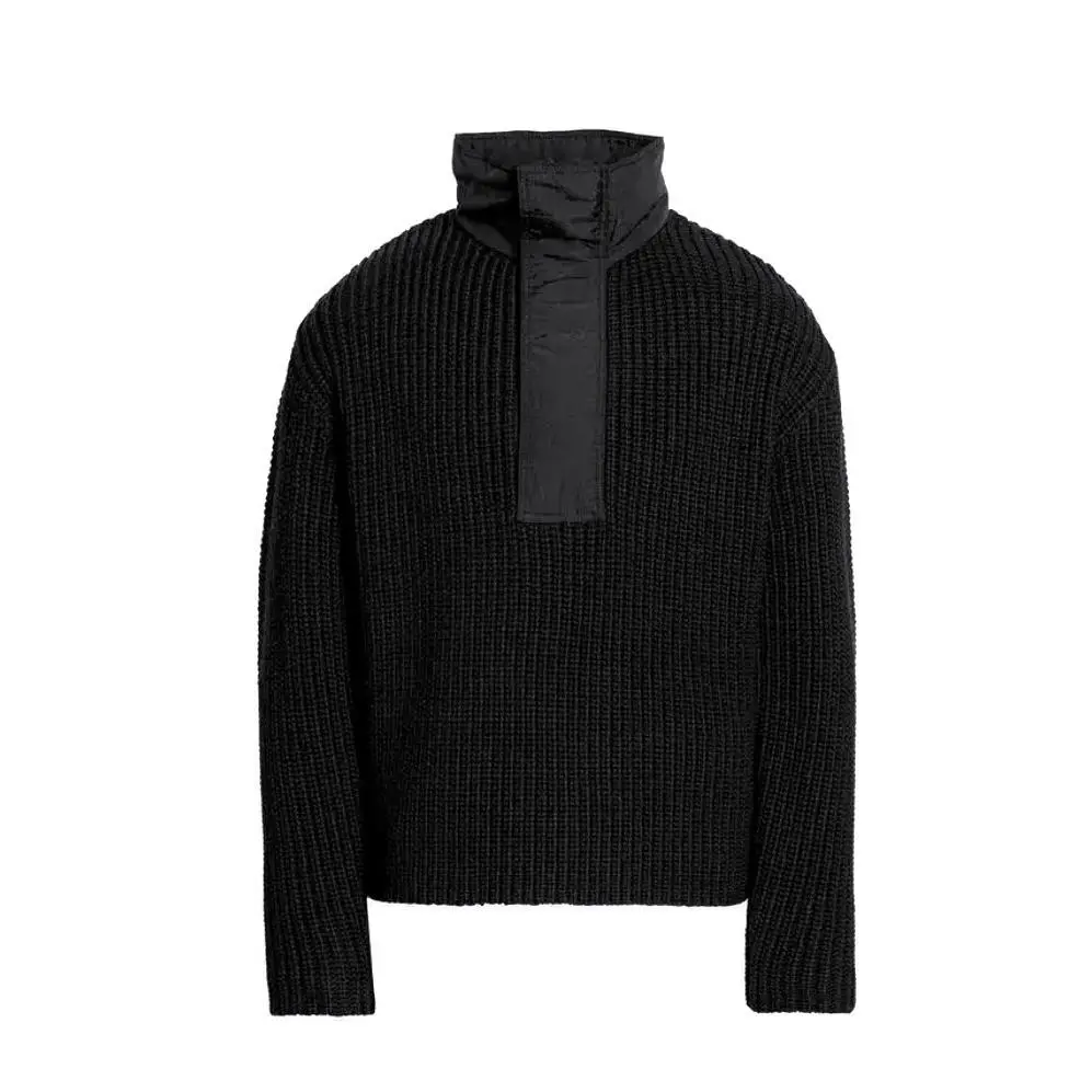 Rag Bone Sweeney Mixed Media Pullover Black Wool Blend Ribbed Sweater XL