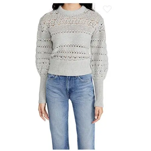 Rag Bone Grey Open Stitch Bishop Sleeve Wool Cashmere Pullover Sweater S = 4/6