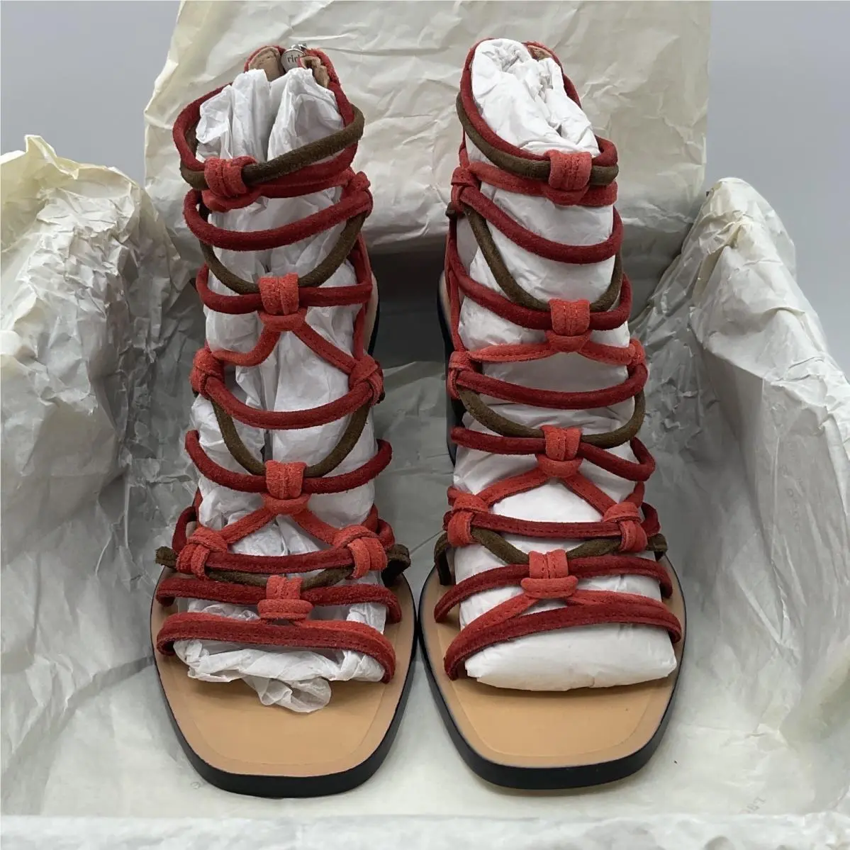 Rag Bone Camille Terracotta Suede Strappy Cage Block Heel Sandals Size 35