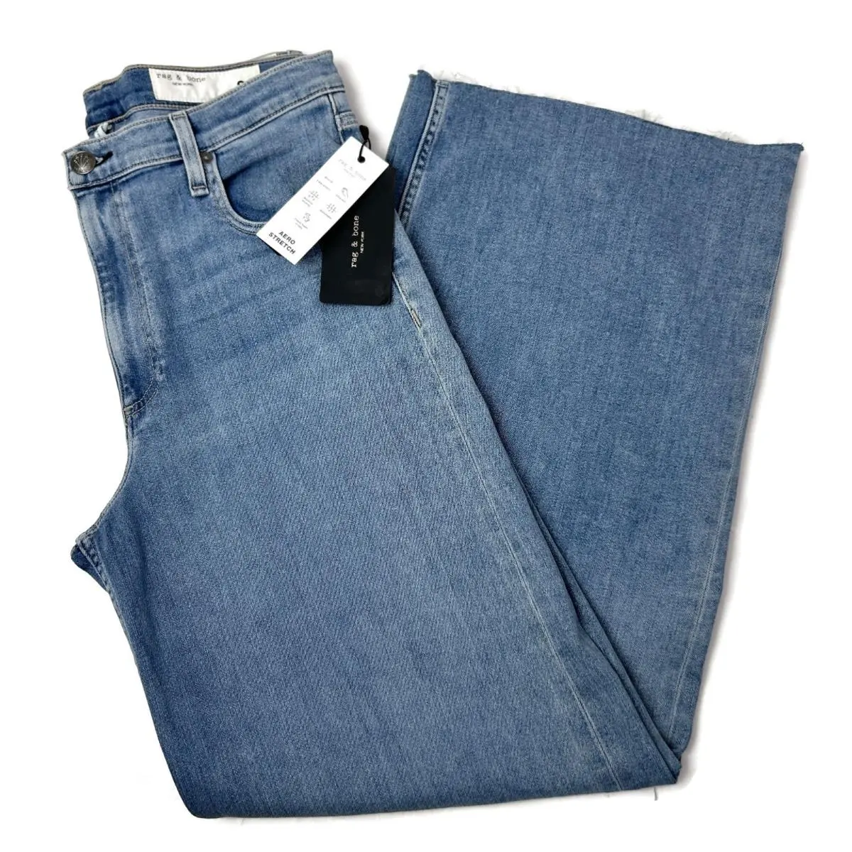 Rag Bone Sofie Wide Leg High Rise Jeans Whitney Wash Size 32 Stretch Raw Hem