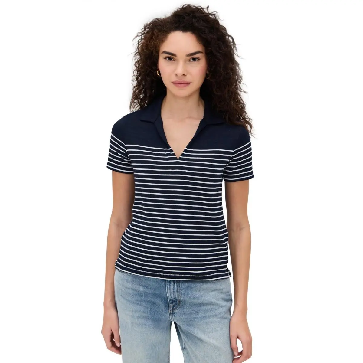 Rag Bone Women`s The Knit Stripe Polo Navy/ivory XS