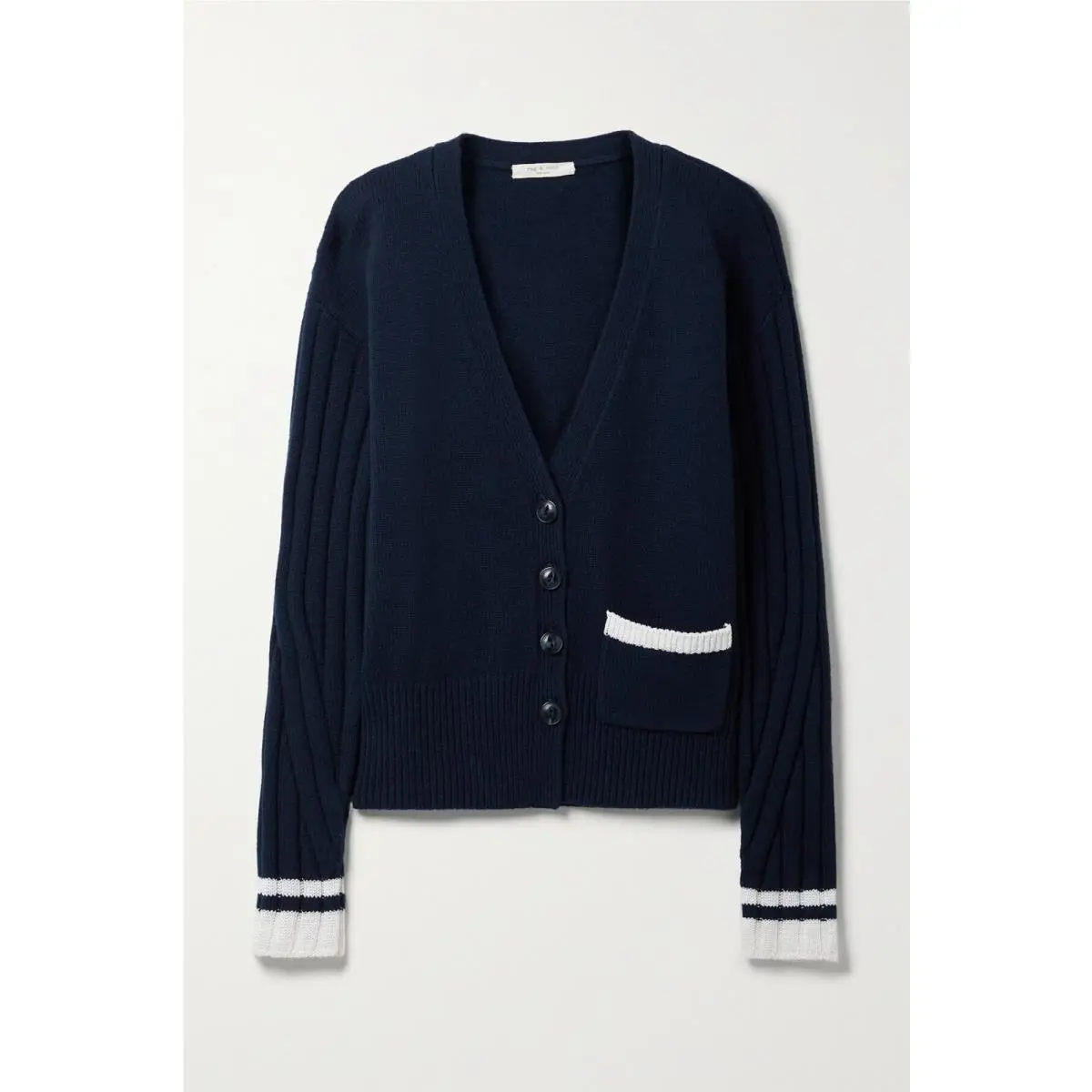 Rag Bone Navy White Serena Button Front V-neck Cardigan Sweater Medium = 6/8