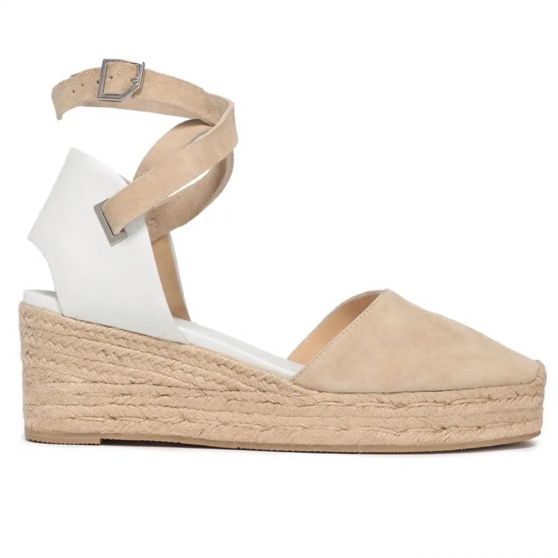 Rag Bone Giza Beige Suede White Leather Espadrille Wedge Sandals Size 40