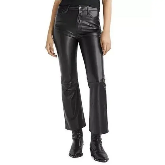 Rag Bone Casey Black Leather Cropped Flare Pants 25