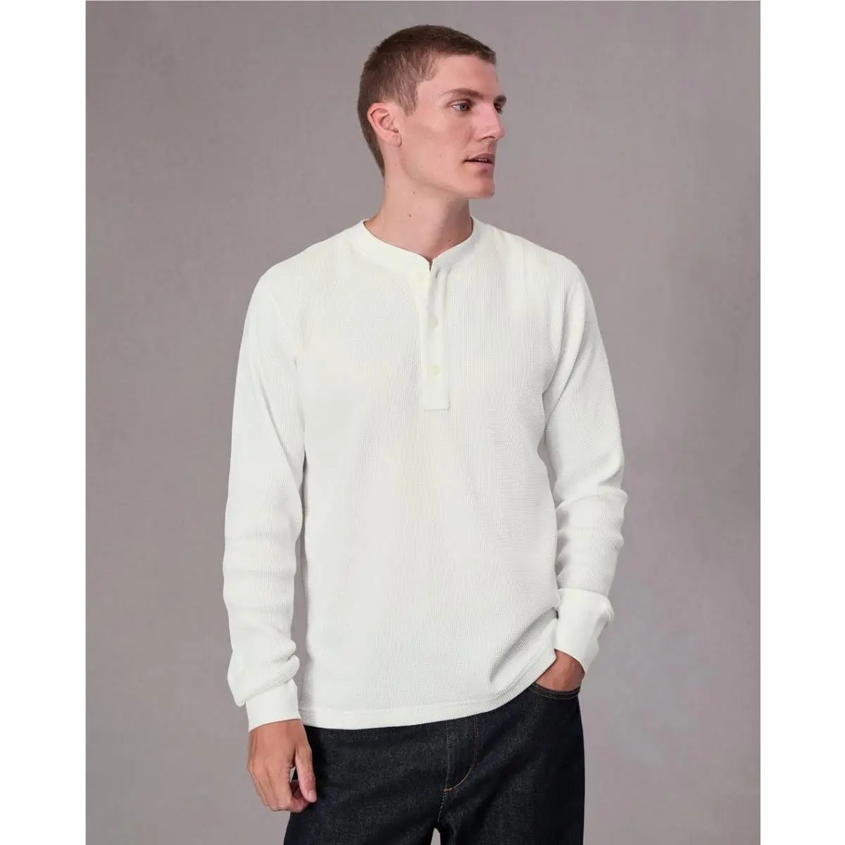 Waffle Knit Cotton Blend Henley by Rag Bone White Size M