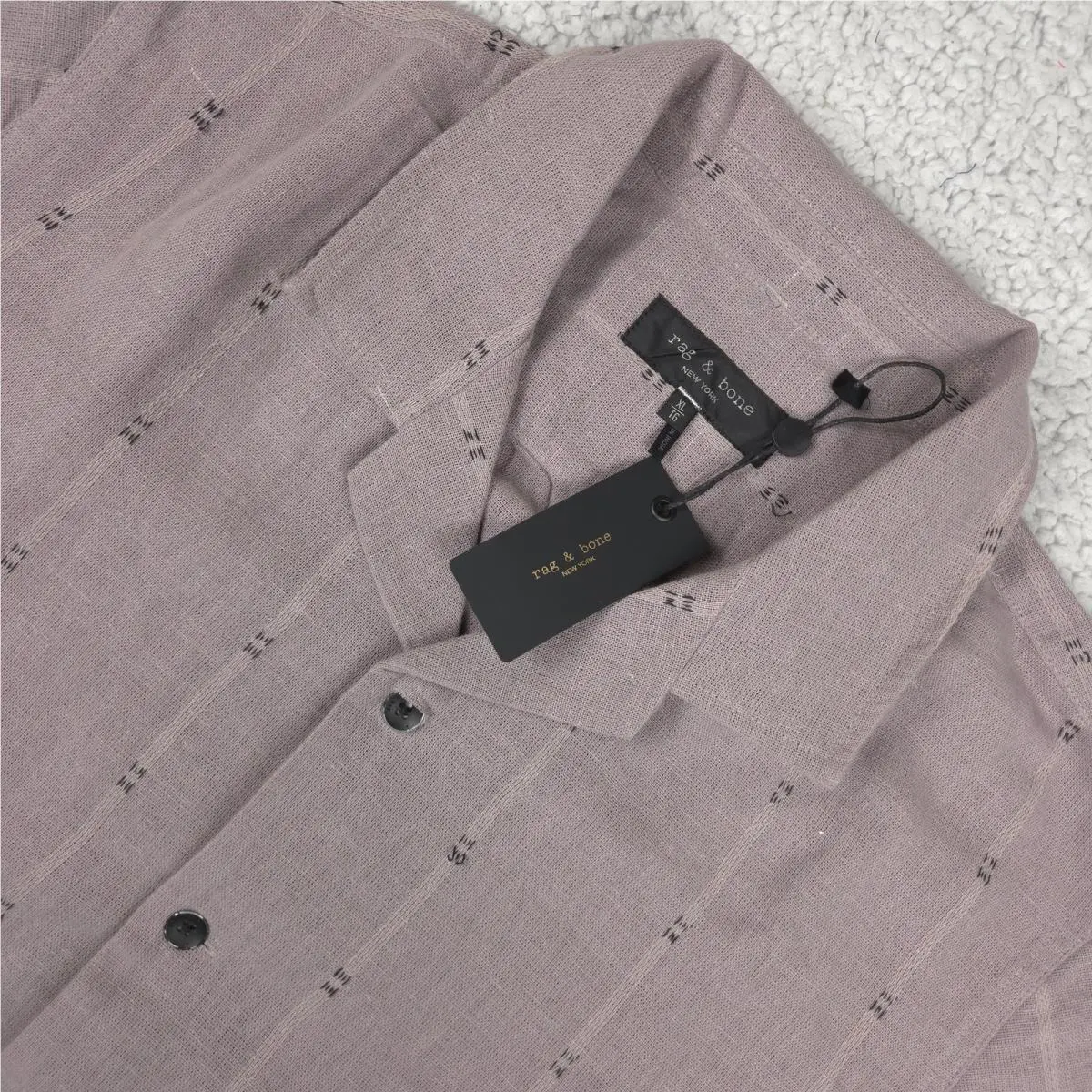 Rag Bone Avery Embroidered Linen Shirt Mens XL Gull Remi Stripe Preppy