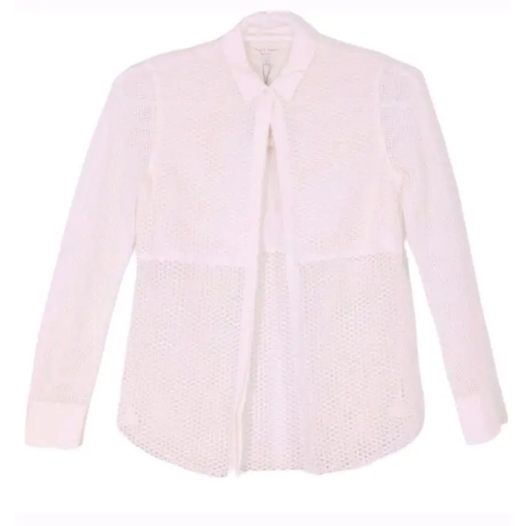 Rag Bone Luna Mesh Silk Blend Button Front Shirt Edgy