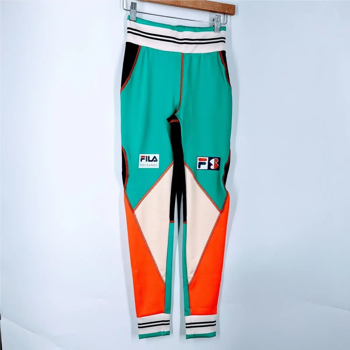 Fila x Roksanda Womens Colorblock Athletic Leggings Teal Orange Black High Rise