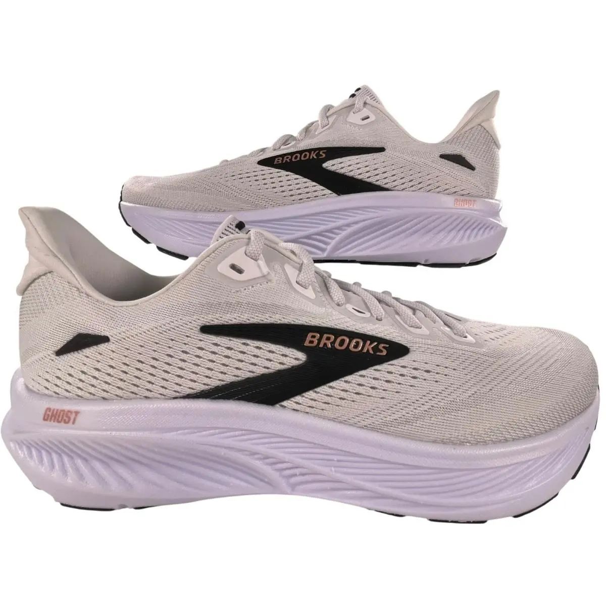 Brooks Ghost 18 Running Shoes Athletic White/black/rose Gold Women`s Size 10