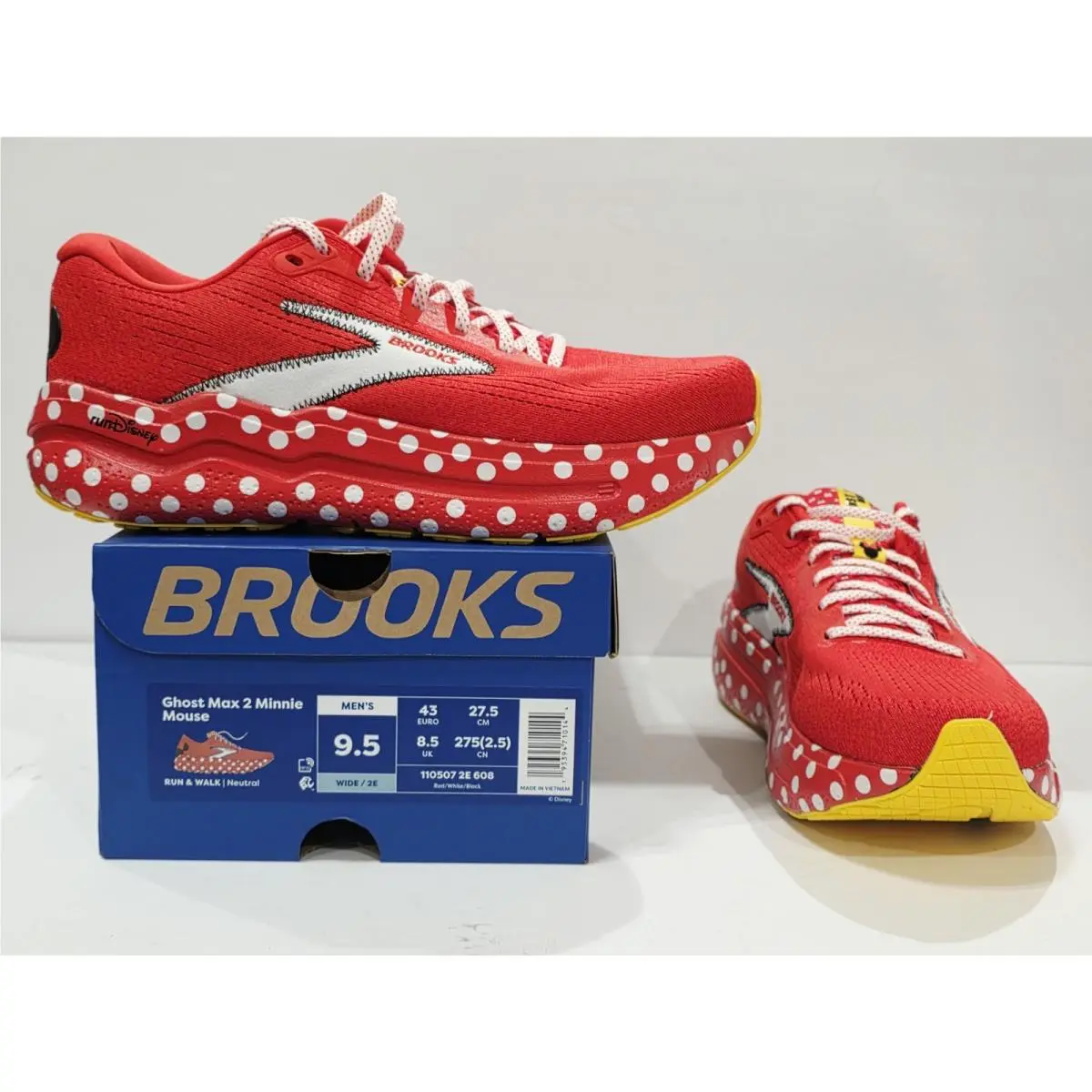 Brooks Ghost Max 2 Minnie Mouse Rundisney 2025 Red Polka Men’s 9.5 Wide 2E