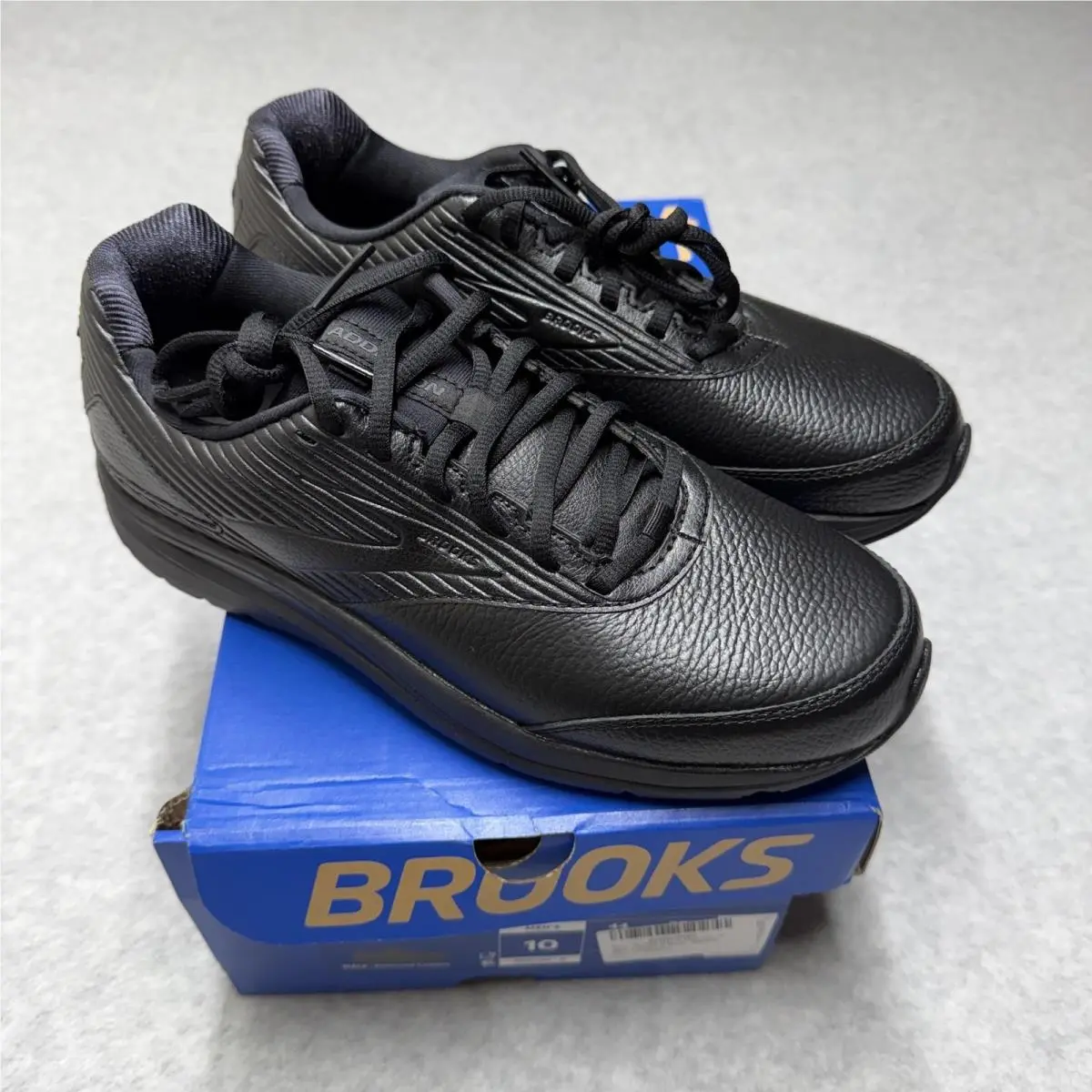 Brooks Addiction Walker 2 Shoes Mens 10 Black Leather Walking Cushioned Comfort
