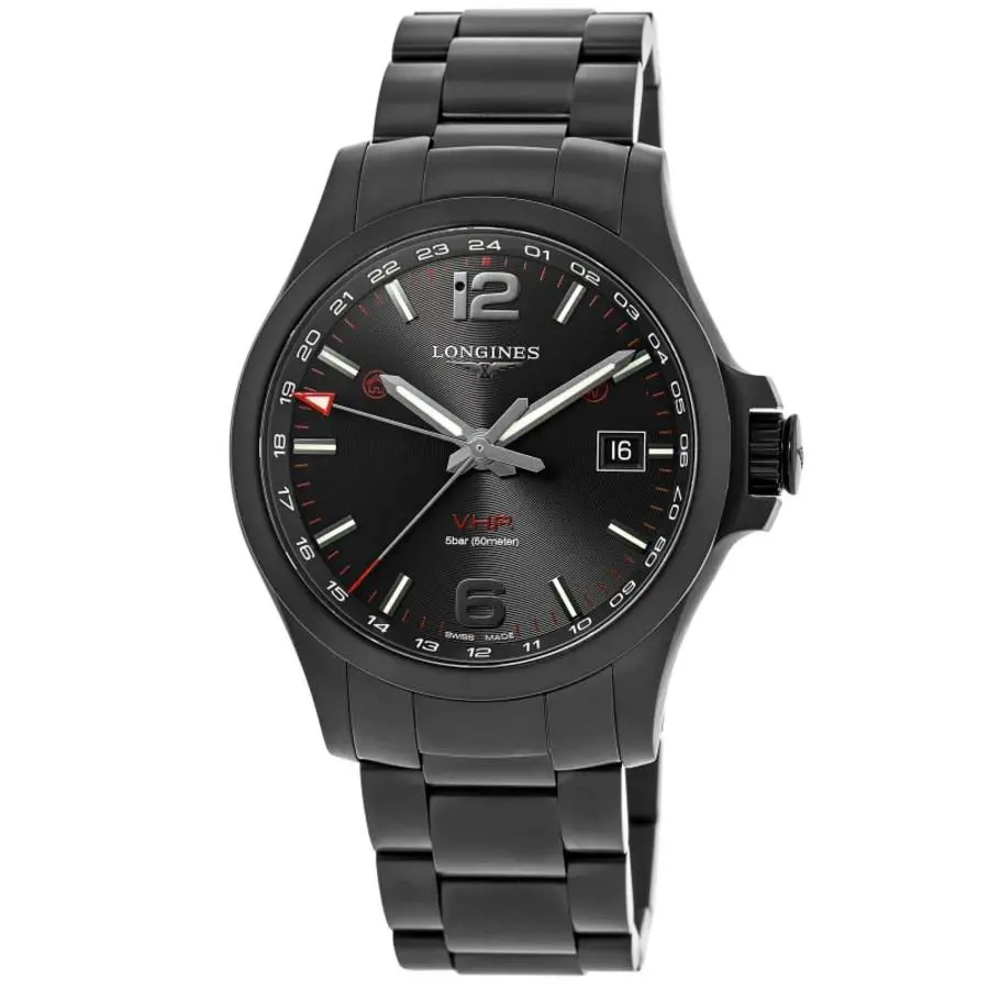 Longines Conquest V.h.p. Gmt 43mm Black Pvd Men`s Watch L3.728.2.56.6
