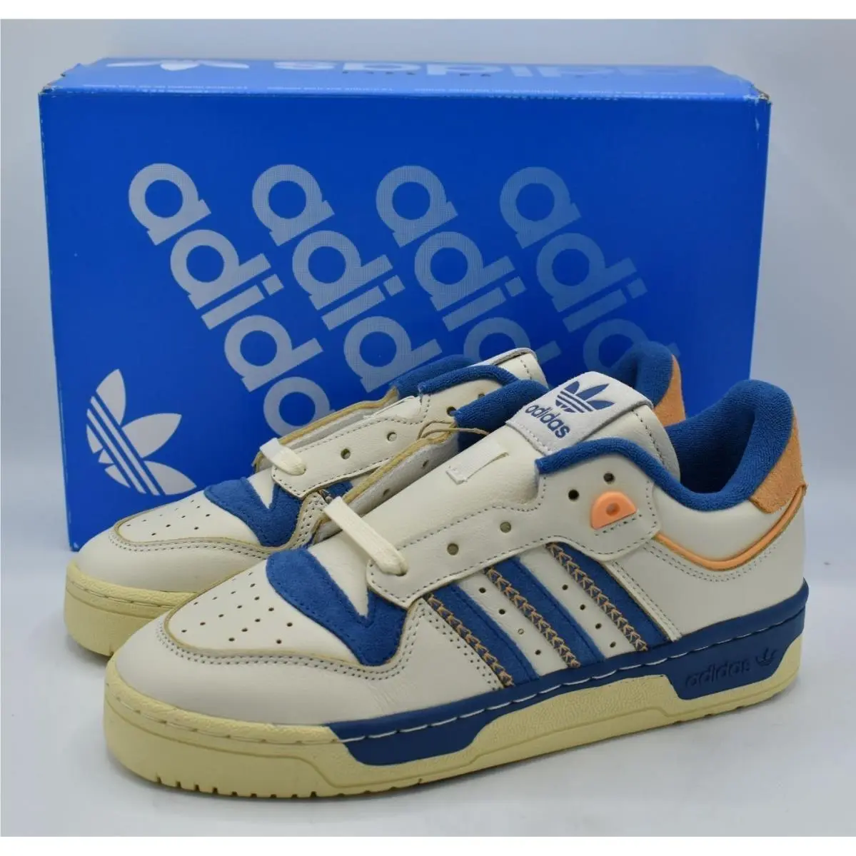 Adidas Womens Size 7 Rivalry 86 Low Blue Cream White Leather Shoes Sneakers