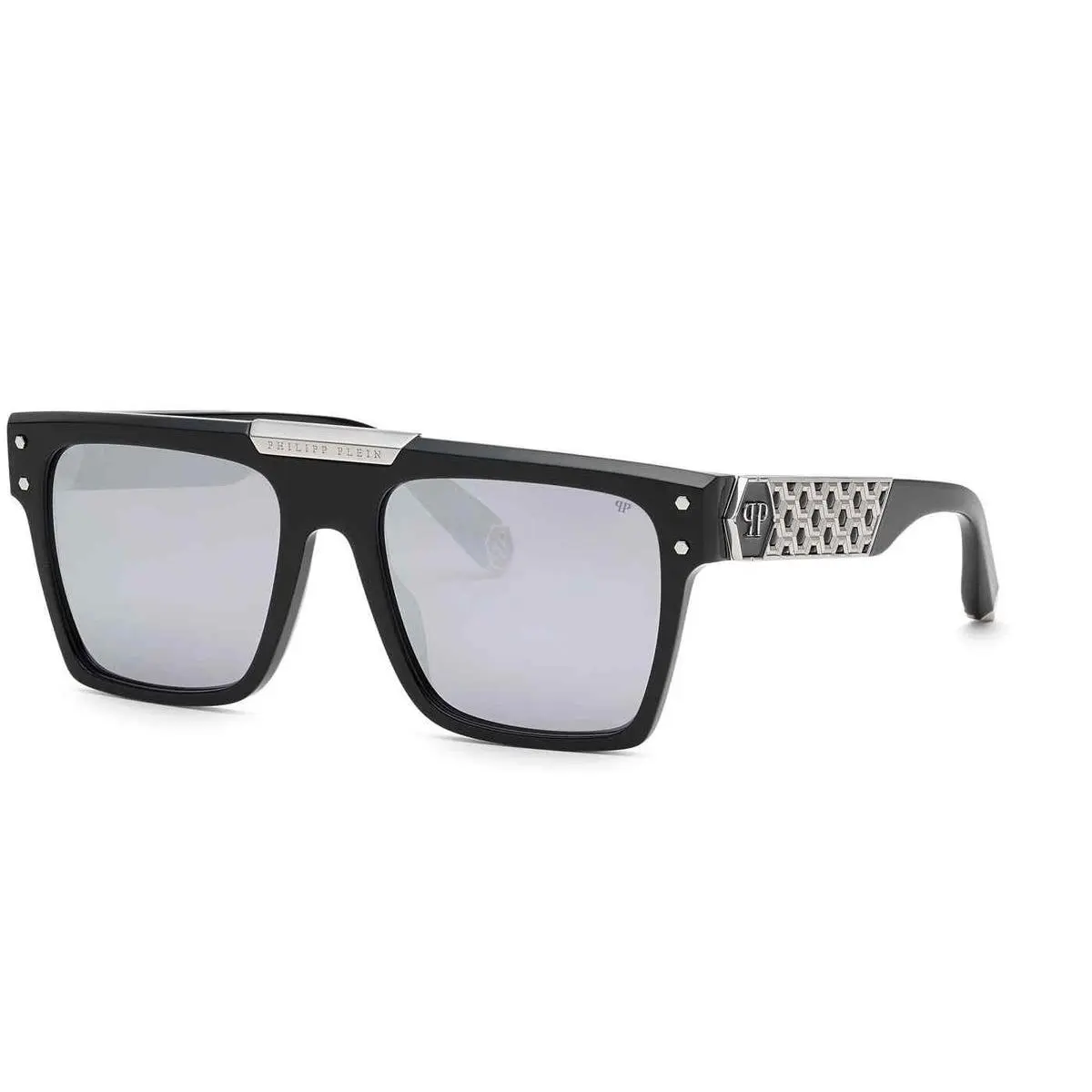 Unisex 55mm Shiny Black Sunglasses SPP08055700W by Philipp Plein