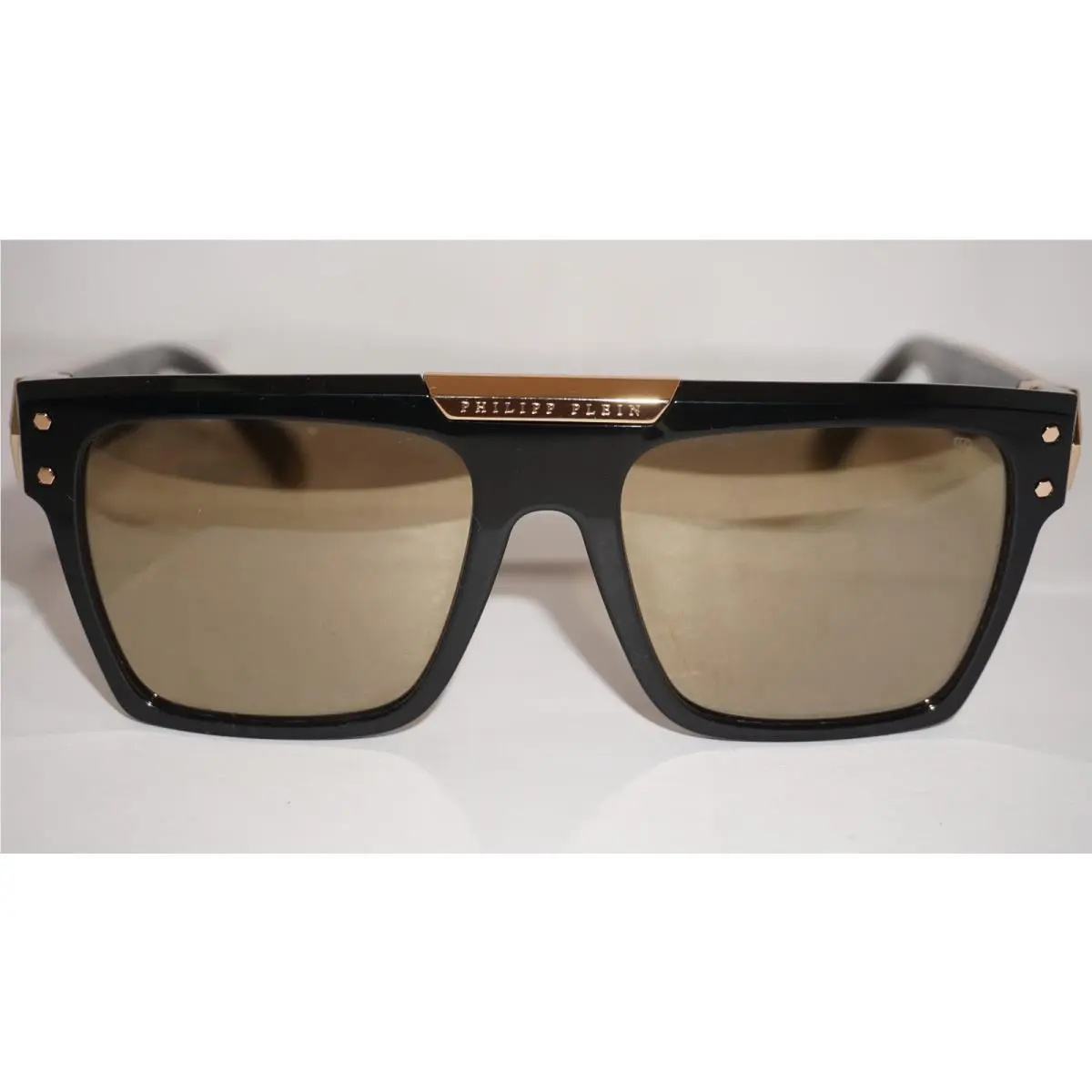 Phillipp Plein Sunglasses Plein Badge Black Gold Mirro SPP098 7000 55 18 145 by Philipp Plein