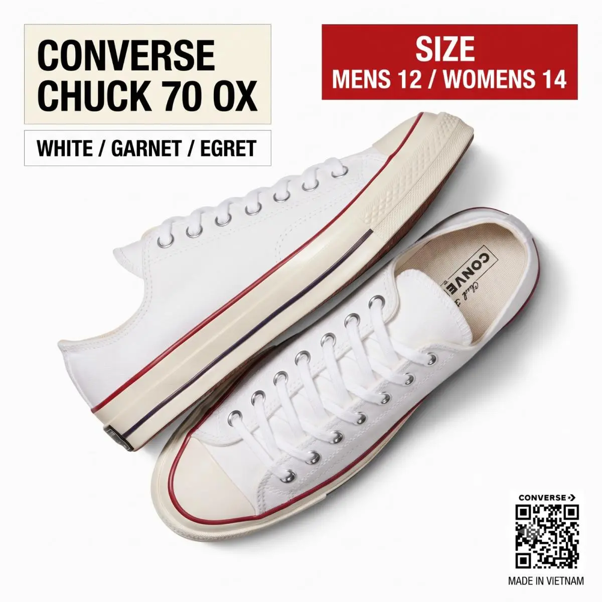 Converse Chuck 70 OX White Garnet Egret Mens Size 12 Womens 14 Sneakers 162065C