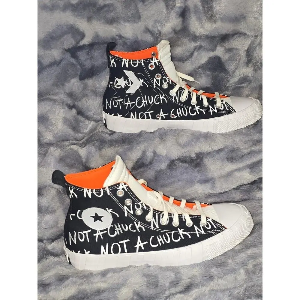 Converse High Top Not a Chuck Sneaker Size 10 Black White and Orange
