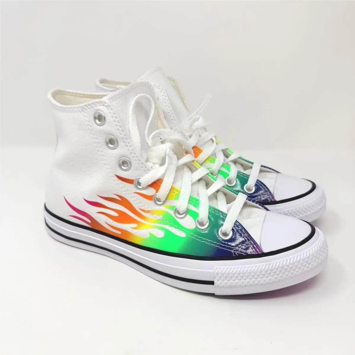 Converse Chuck Taylor All Star Pride Rainbow Flame High Top White Womens 8.5