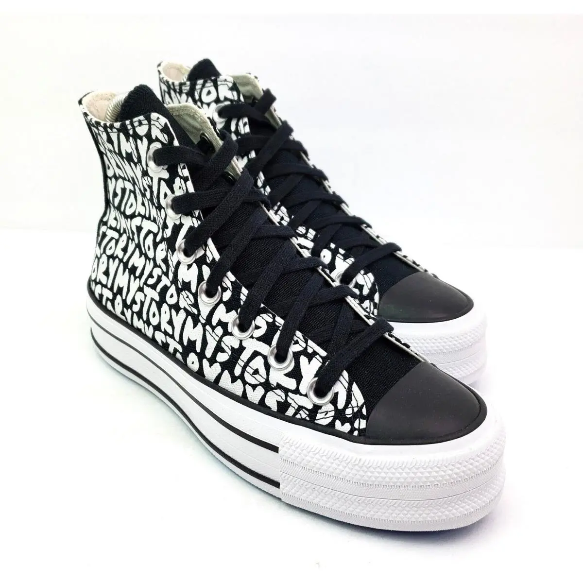 Converse Ctas Double Stack Lift Hi Womens Size 5 Black My Story Platform Shoes