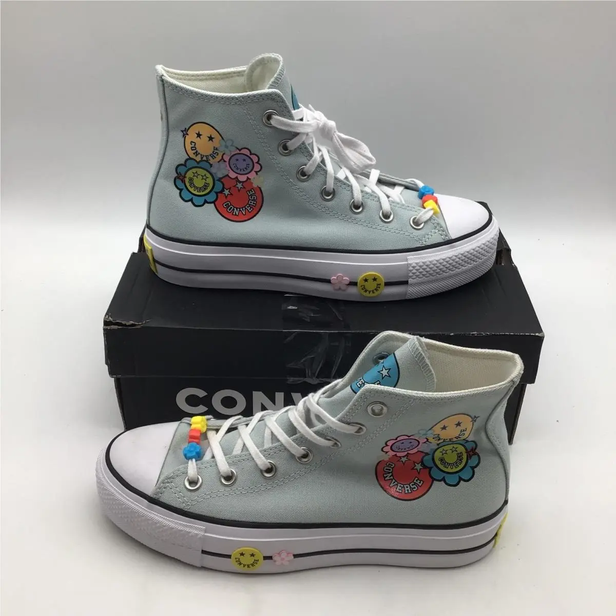 Converse Ctas Lift Hi Sunflower Smiles Blue Platform Sneakers A16296C Size 8