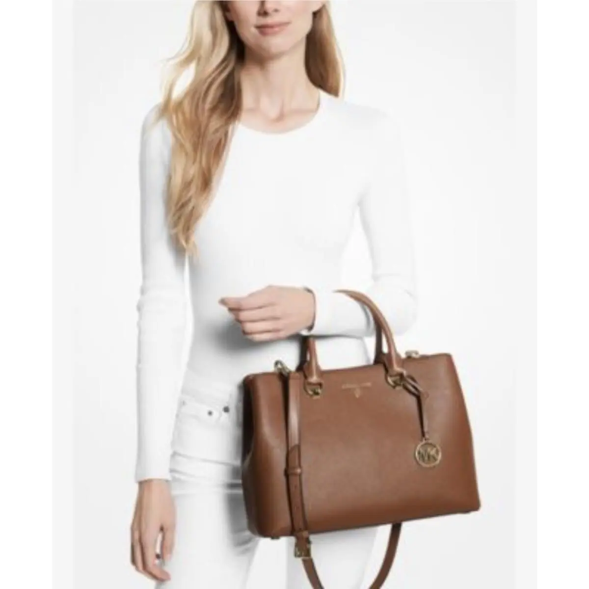 Michael Kors Edith Satchel Color Luggage Size Large￼ Gold Hardware ￼￼leather