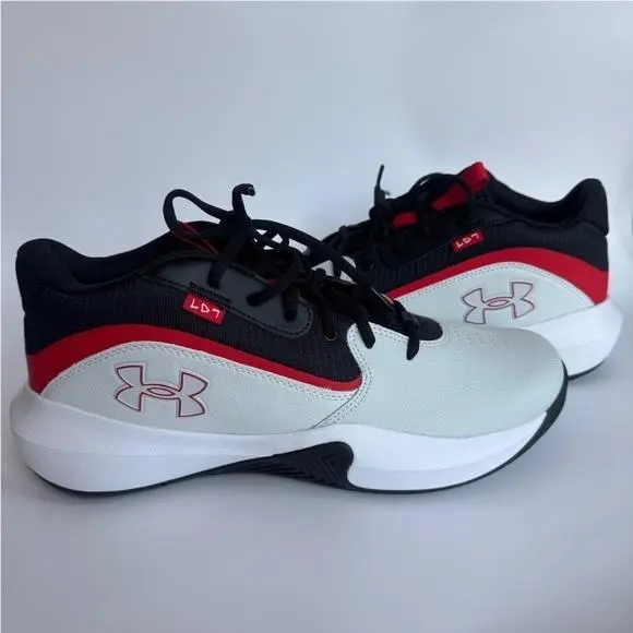 Under Armour UA Lockdown 7 Gray Red Black Mens Basketball Shoes Sneakers Size 13