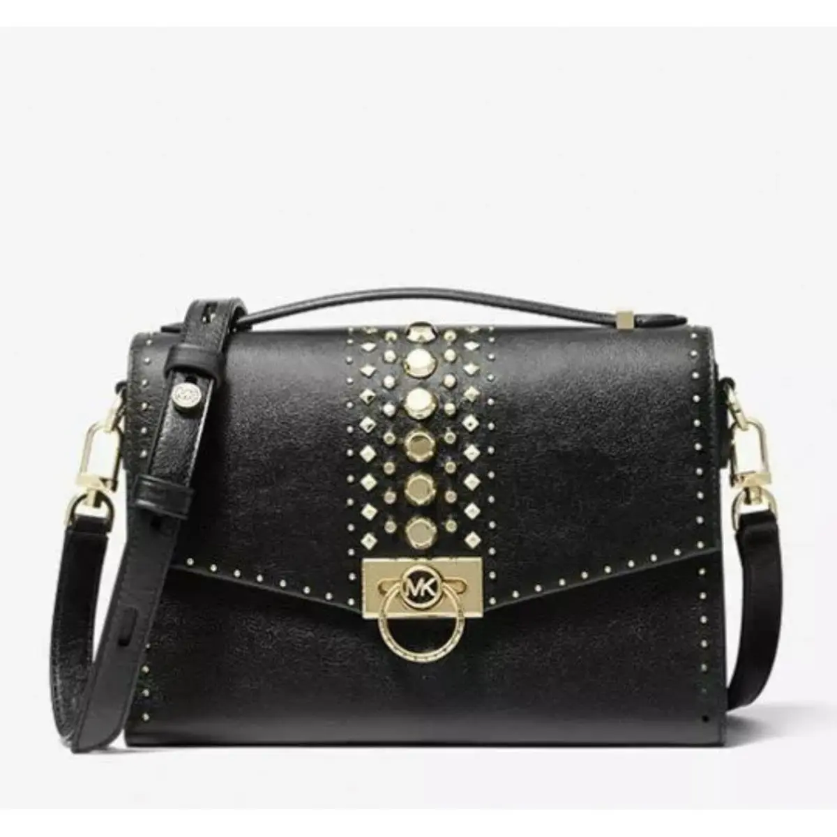 Michael Kors Hendrix Studded Leather Messenger Bag Black