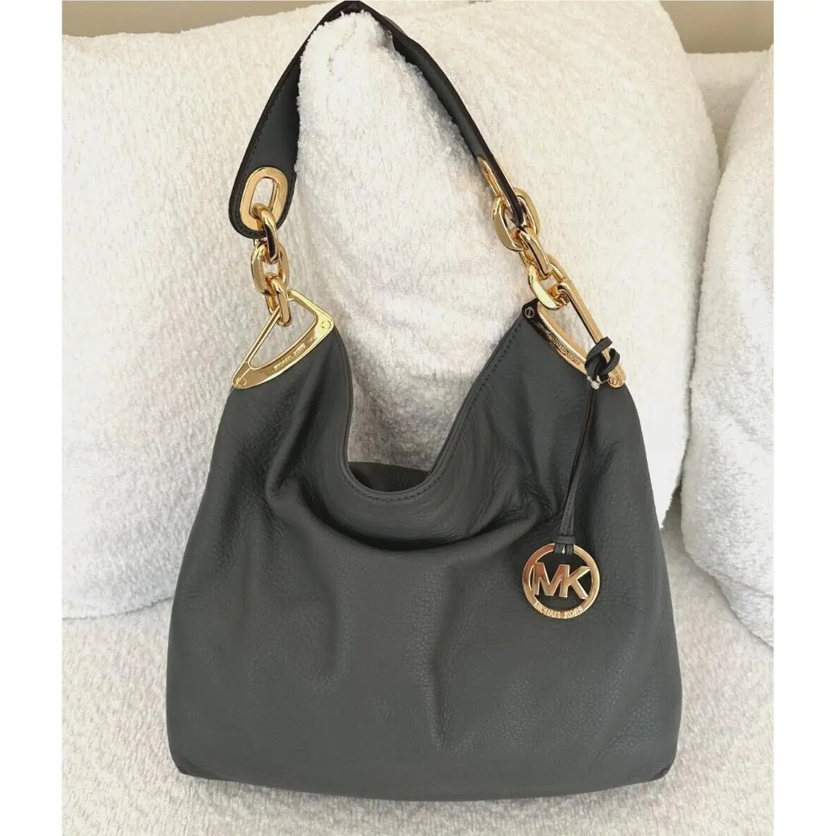 🆕 Michael Kors Leather Shoulder Bag Handbag Packable Tote Gray Grey Rare