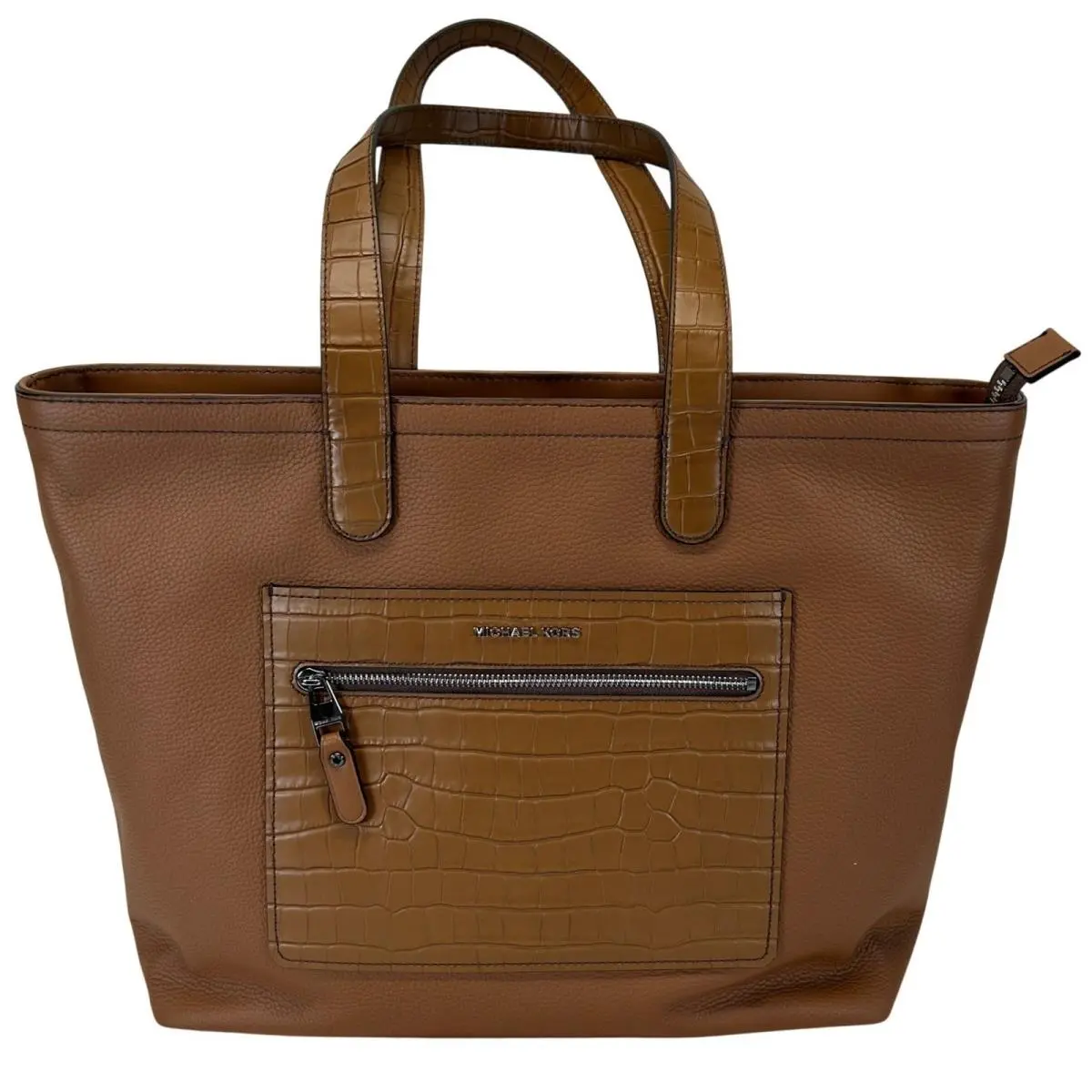 Hudson Zip Top Pkt Tote Luggage Brown Leather Bag 33F3LHDT7E by Michael Kors