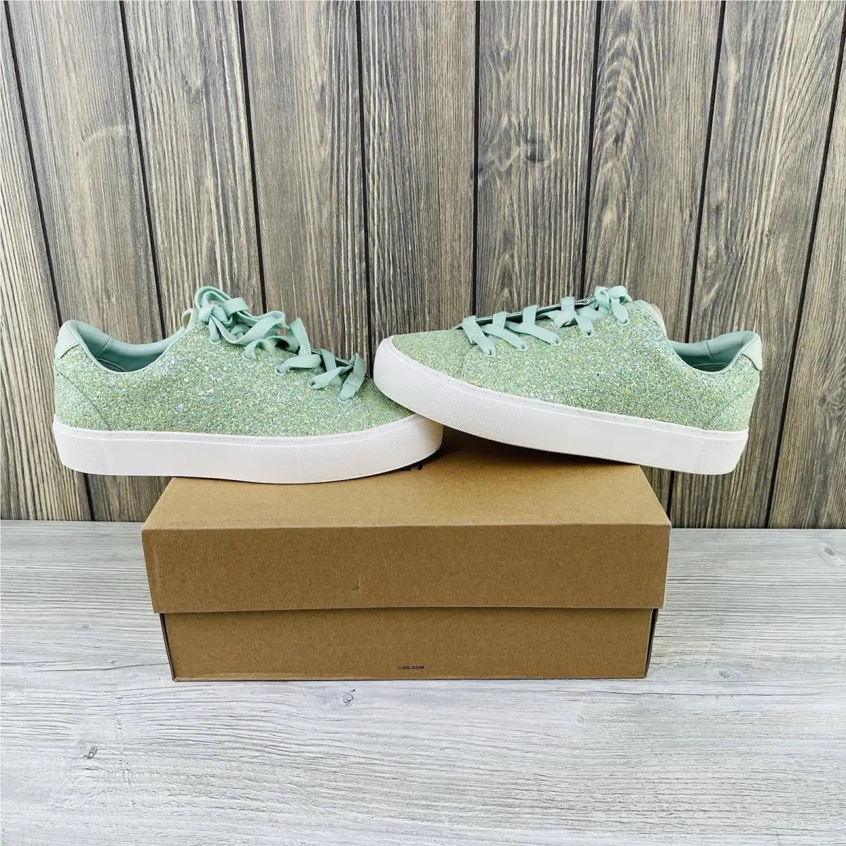 Ugg Mint Green Glitter Trainers Women’s Size 7 Low Top Sneakers