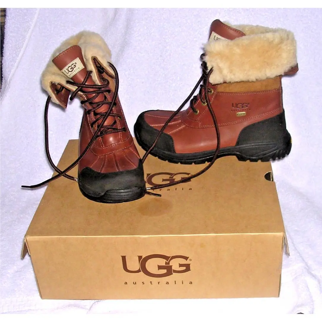 Ugg 5521 Brown Leather Boots Size 7 Butte Waterproof Shearling Lined Mens
