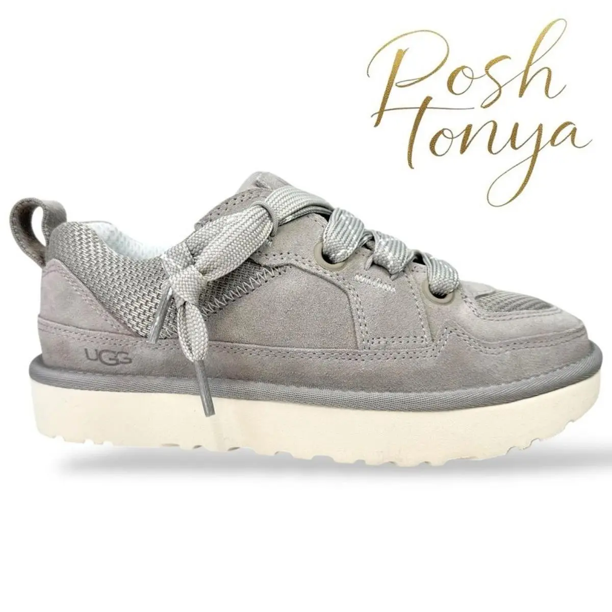 Ugg Lo Lowmel Platform Sneakers Gray Suede Size 7 Y2K Preppy 90s Academia
