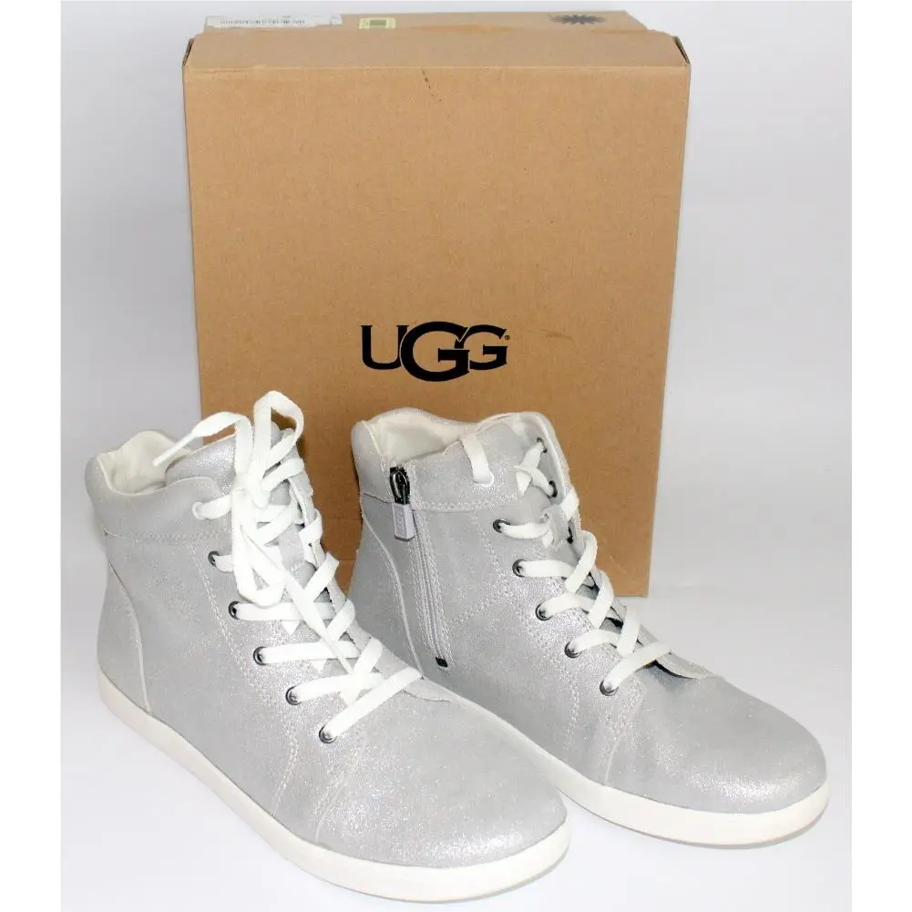 Youth Girls 6 Ugg High Top Sneakers Silver Tie Side Zipper