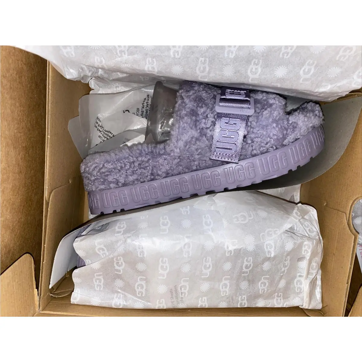 Box Ugg Fluffita Slides Light Purple Shearling Platform Sandals Shoes Size 9
