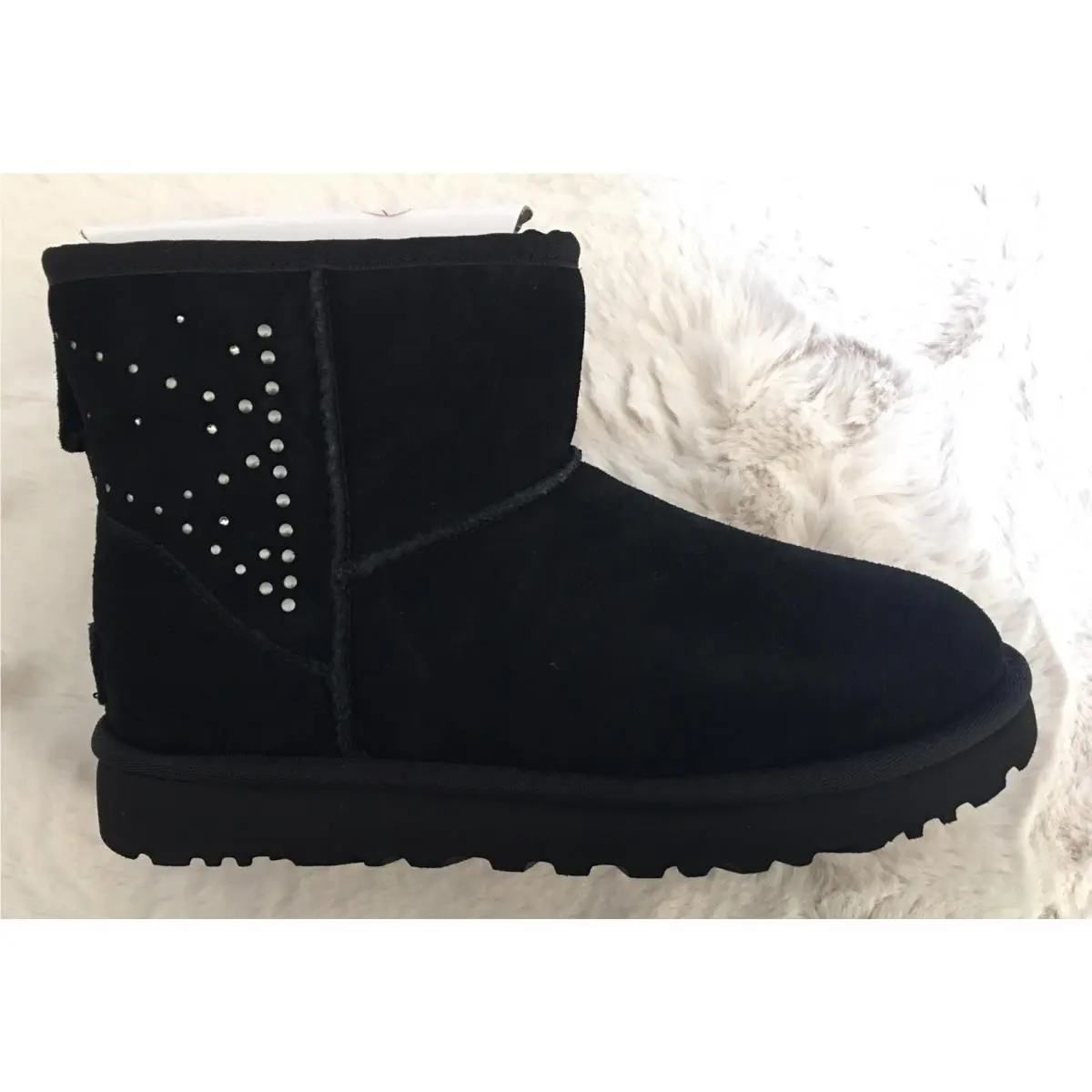 Ugg Classic Mini II Studded Swarovski Crystals Boot Ankle Shoe 6 Wool Suede